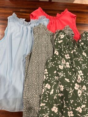 Sleeveless Ruffle Neck Women's Top - Green Floral, Light Blue, Coral
